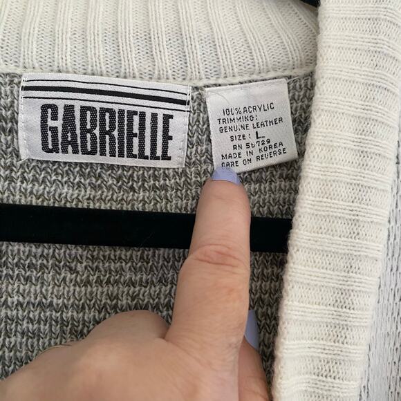 Vintage Ugly Grandpa Dad Sweater Cardigan 80's Mens Black White Gray Size L - Picture 9 of 9